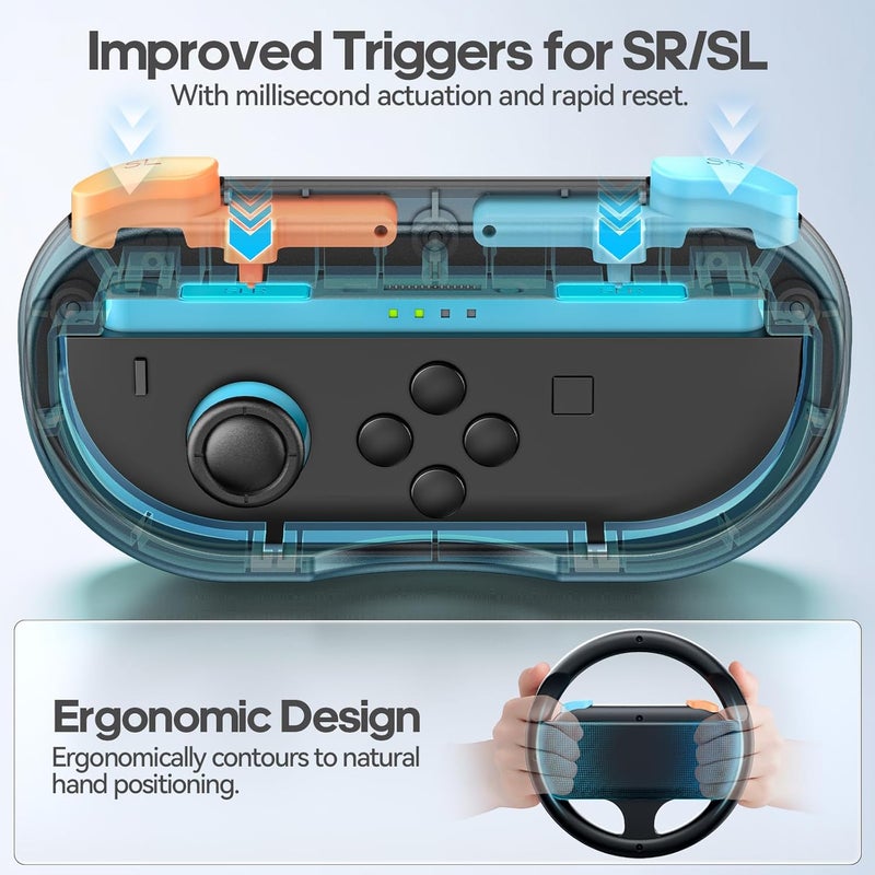 Rysker Steering Wheel & Grip for 2025 Switch 2 Joy-Cons, Switch 2 Racing Wheel with Detachable Controller Grip for Mario Kart World 8 Deluxe, Family Sports Party Switch Accessories -2 Packs, Orange & Blue - Image 4